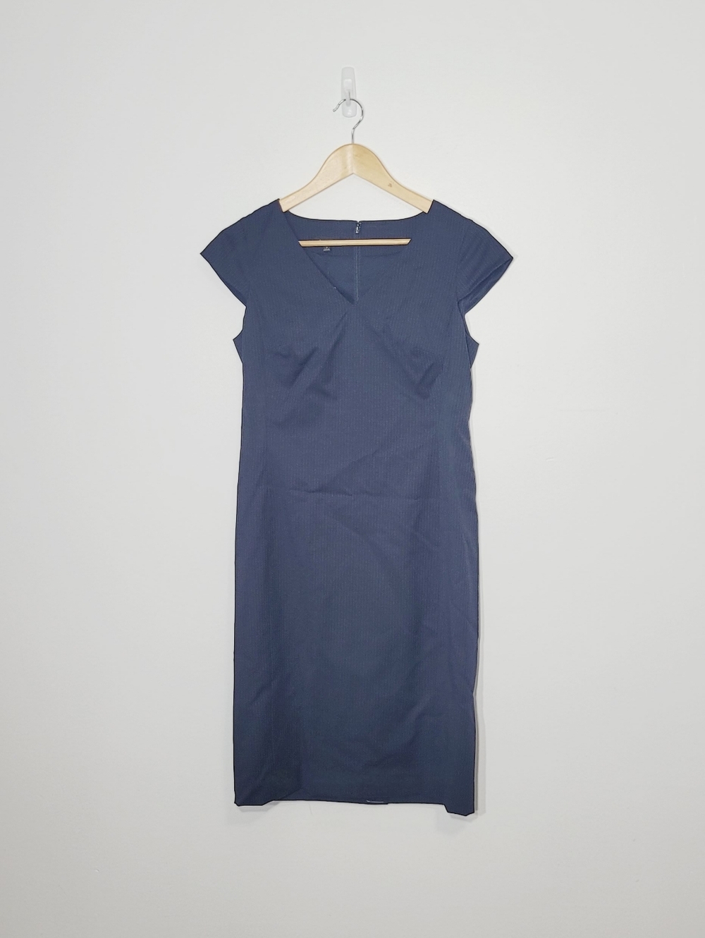 Talbots NEW Navy Blue White Pin Strips Wool Blend Short Sleeve Zipper Black Sz 2